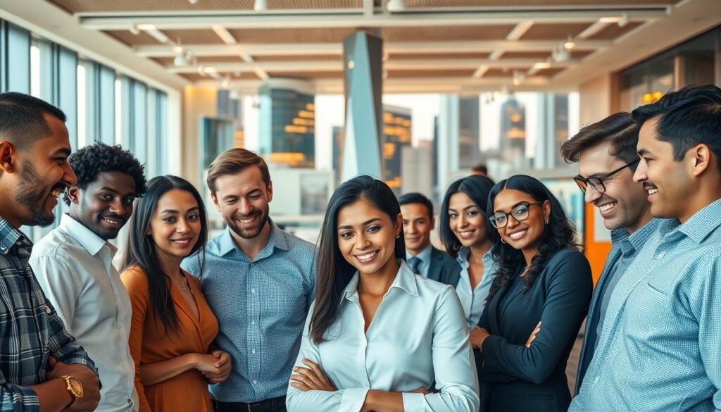 A vibrant and dynamic corporate environment, with a strong organizational culture that drives competitiveness. In the foreground, a team of diverse professionals collaborating intently, their expressions reflecting a shared sense of purpose and camaraderie. In the middle ground, an open-plan office space bathed in warm, natural lighting, with sleek, modern furnishings and decor that exude a sense of innovation and efficiency. In the background, a towering cityscape serves as a backdrop, symbolizing the global reach and ambition of the organization. The overall atmosphere conveys a palpable energy and a relentless pursuit of excellence, where a thriving culture and fierce competitiveness converge to propel the company towards unparalleled success.