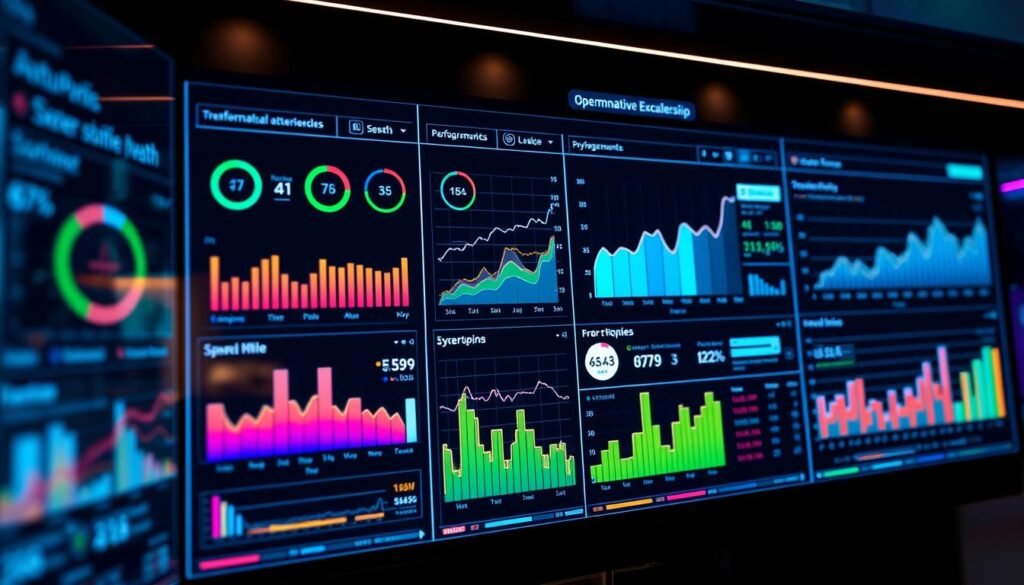 A vibrant and dynamic data visualization dashboard showcasing key performance metrics and analytics, illuminating the path to efficient management and transformative leadership. The display features a sleek and minimalist design, with clean lines, intuitive interfaces, and vivid color schemes that draw the eye to the most crucial information. Subtle, ambient lighting casts a warm glow, creating a sense of focus and clarity. The user interface is meticulously crafted, with smooth transitions and responsive controls, empowering decision-makers to swiftly navigate the data and uncover valuable insights. This digital command center serves as a beacon of excellence, guiding organizations towards operational excellence through the strategic application of data-driven strategies and goal-oriented leadership.